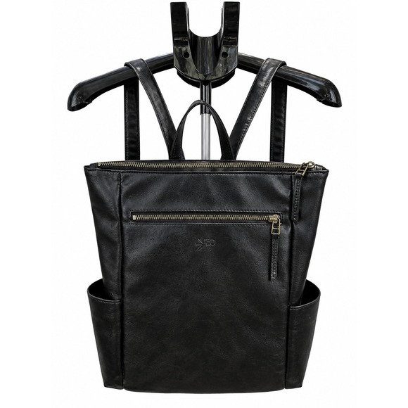 Freshly Picked Handbags - Freshly Picked Minimalist Diaper Bag Backpack Black Vegan Leather Tote Pockets